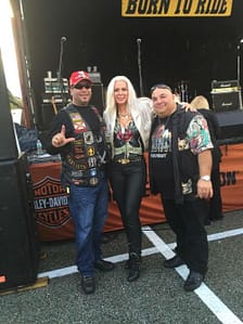 Giovanni Suarez, a Check Point fan and member of the Latin American Motorcycle Association with Grotte and Church