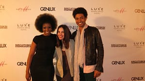 With beautiful Songstress Sy Smith and her husband, commercial superstar Shawn Carter Peterson. I'm wearing my beautiful Stella Carakasi mixed materials beige leather jacket.