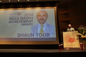 Actor Shaun Toub makes his acceptance speech. Photo courtesy of the Noor Film Festival