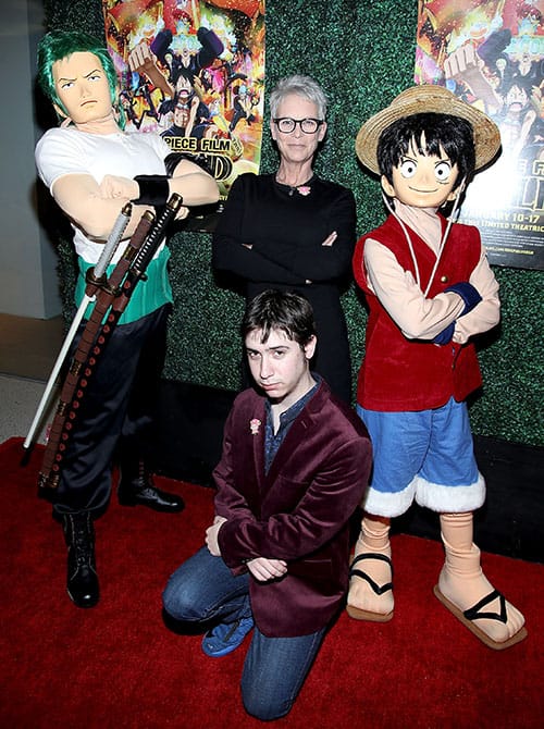 WEST HOLLYWOOD, CA - JANUARY 05: Jamie Lee Curtis (C) and son Thomas Guest attend Funimation Films Presents 'One Piece Film: Gold' Theatrical Premiere on January 5, 2017 in West Hollywood, California. (Photo by Randy Shropshire/Getty Images for Funimation Entertainment)