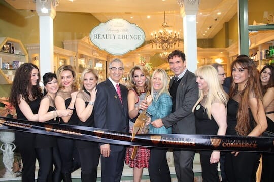La Vida en rose...Vida and Beverly Hills Mayor Lili Bosse at the ribbon cutting ceremony with salon employees and supporters.