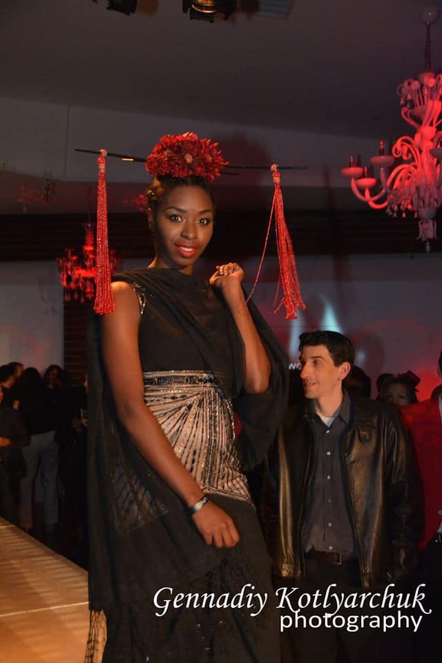 East meets West... Beautiful model in a Sue Wong design.