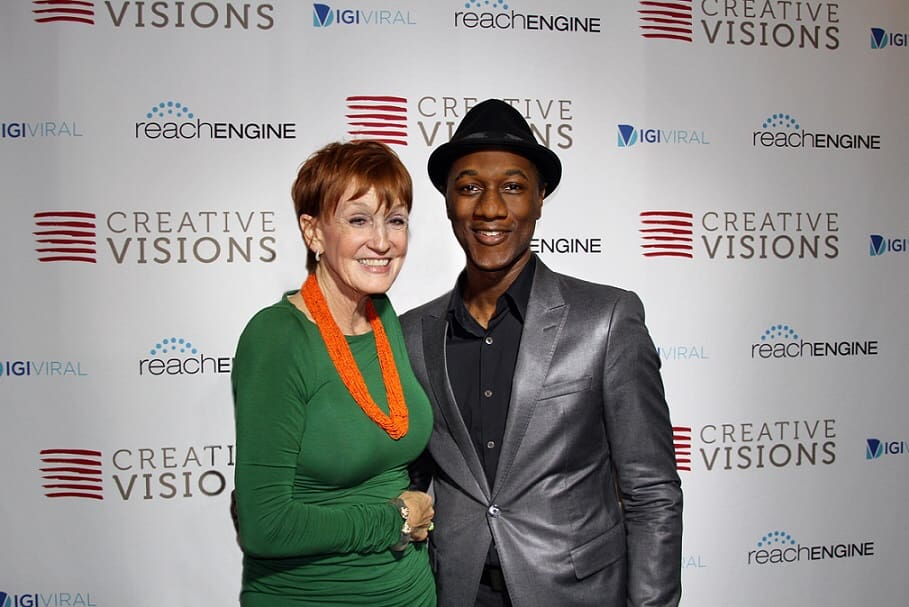 Creative Visions' Kathy Eldon with Aloe Blacc at the Turn On LA. Photo courtesy of LuminaryDaily.com